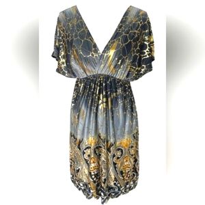 Shoreline Black Grey n Gold Accent Maxi Dress One Size Plus